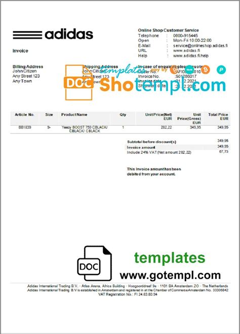 Adidas invoice request